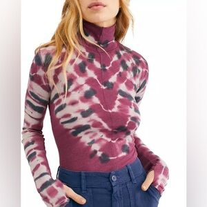 Free People Psychedelic Tie-Dye Turtleneck Top